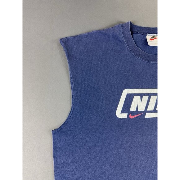 Rare Vintage 90s Nike Swoosh Navy Blue Tank Top Basketball Sports Large USA Made - Picture 4 of 8